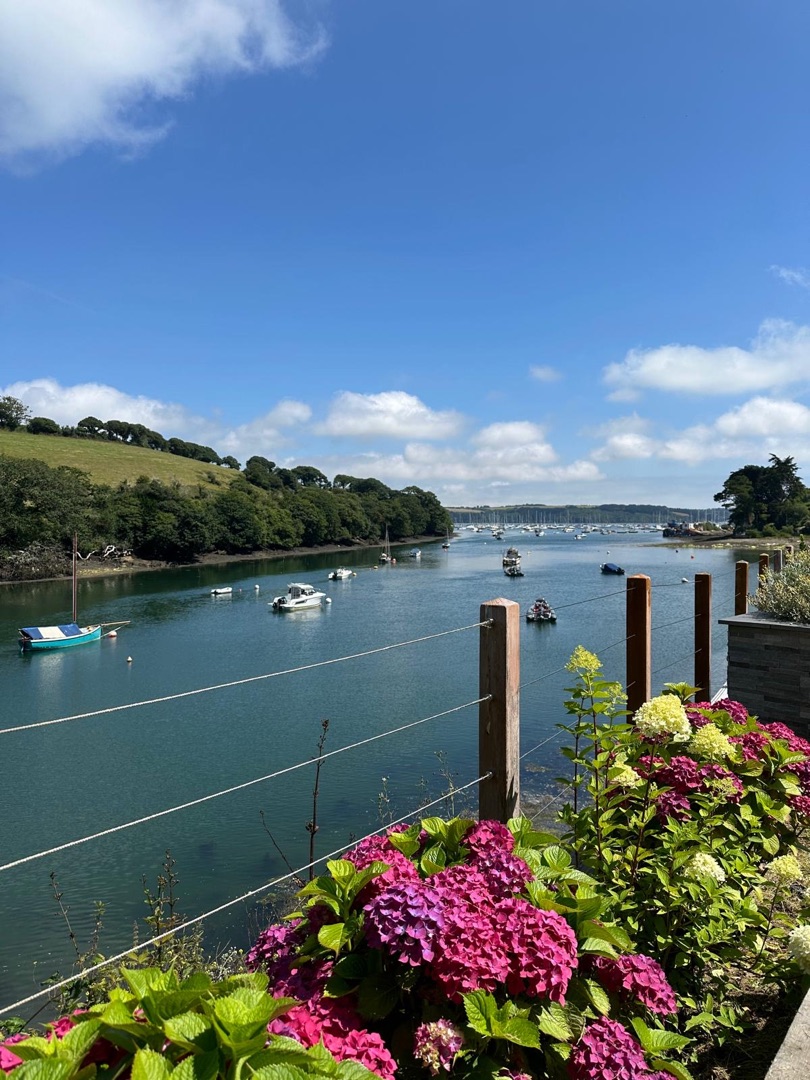 Estuary view with hydrangeas from Otter Cottage