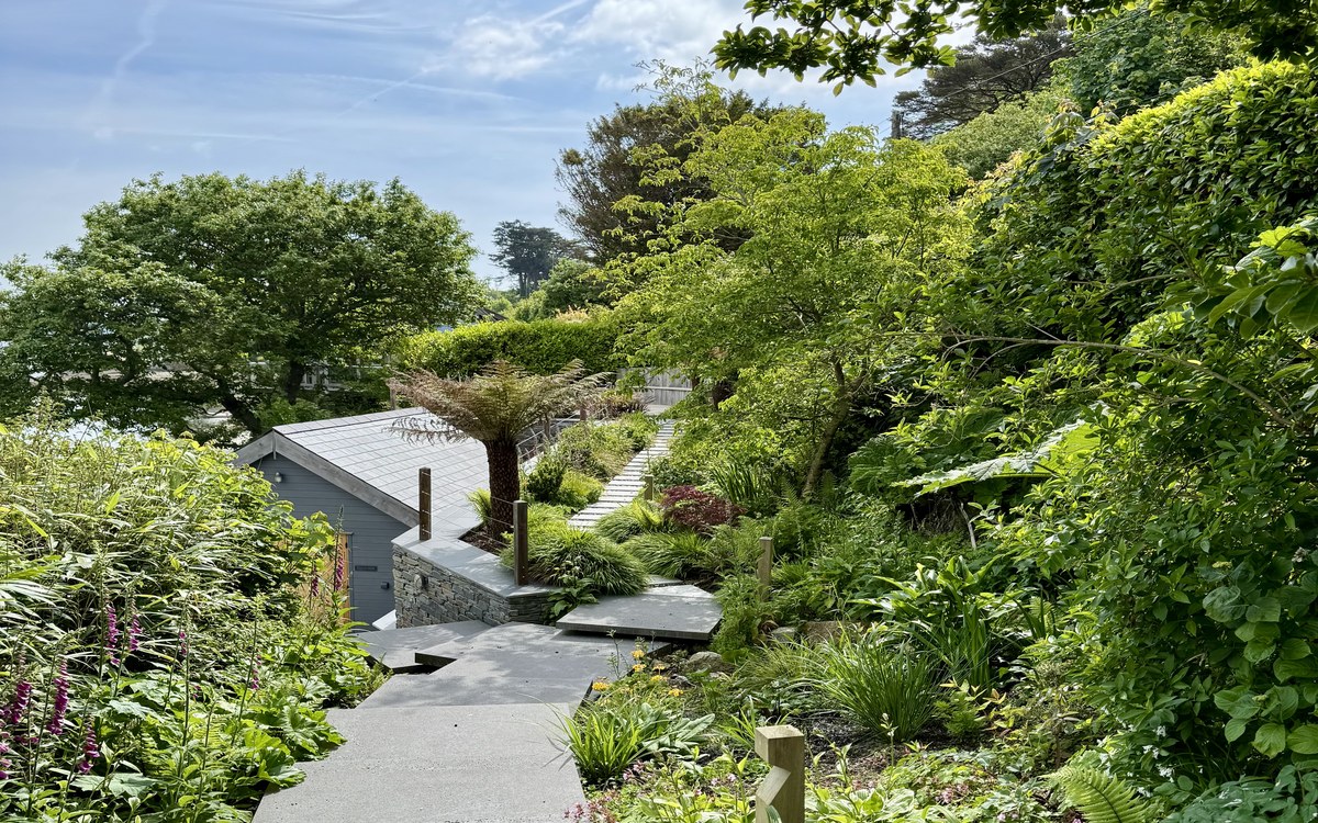 The terraced gardens at Otter Cottage