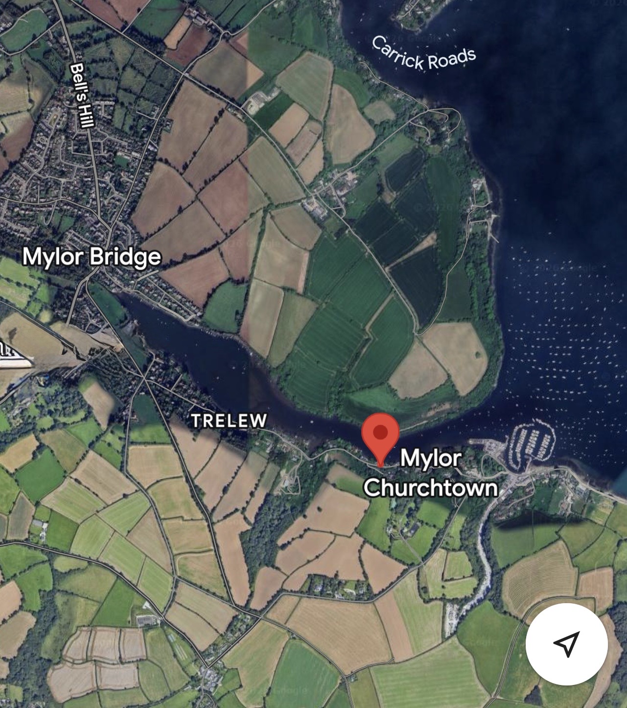 Aerial map showing Mylor Churchtown location